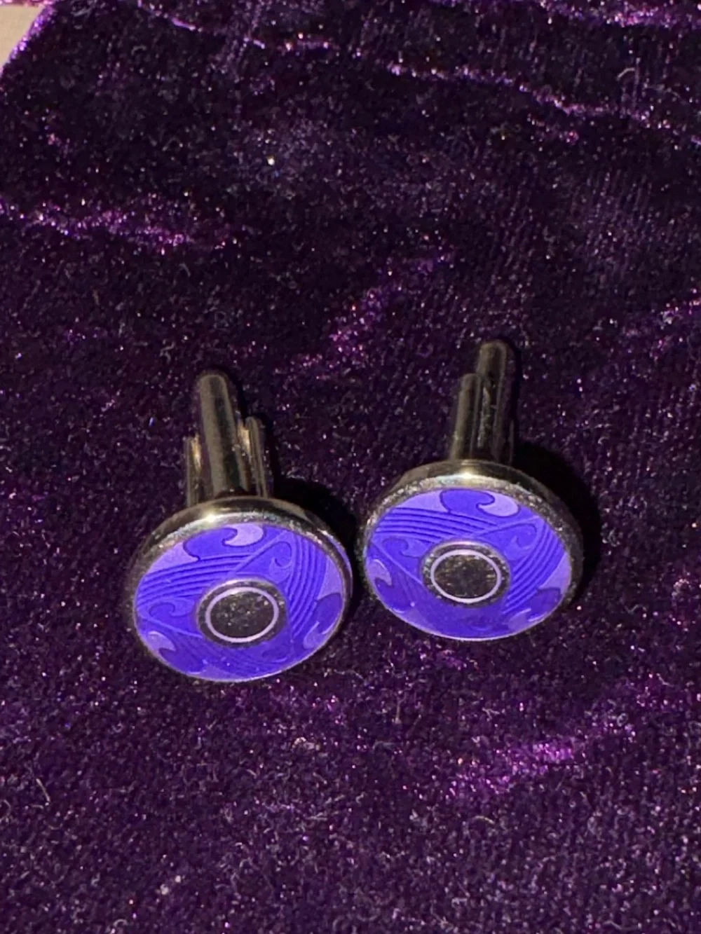 Vintage Silver-Toned Metal Base Two-Tone Purple Handcrafted Enamel Cufflinks